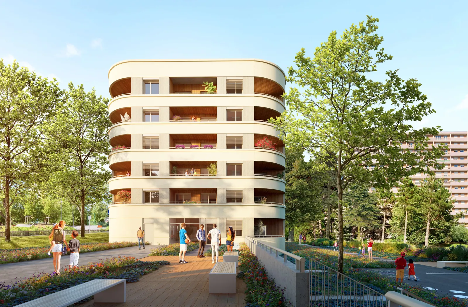 H TOWER à Rillieux-la-Pape : vue architecturale de la résidence et de ses loggias
